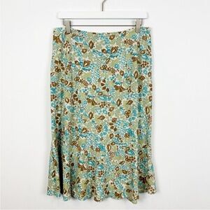 Christopher & Banks Floral Linen Skirt Size 6 Ruffle Hem